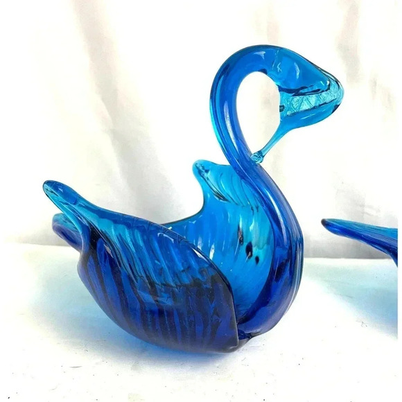 VTG Blue Glass Swan Trinket Candy Dish Bowl 6” Mid Century Modern Lot of 2 - Picture 2 of 15